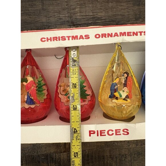 Vtg Christmas Jewel Brite Nativity Plastic Diorama Tear Drop Ornaments Nativity - Picture 2 of 7